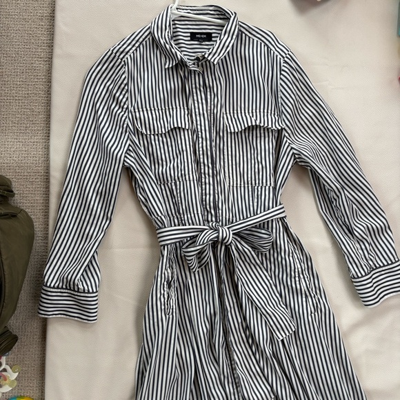 ME+EM Navy and Soft White Striped Maxi Shirt Dress - Picture 5 of 8